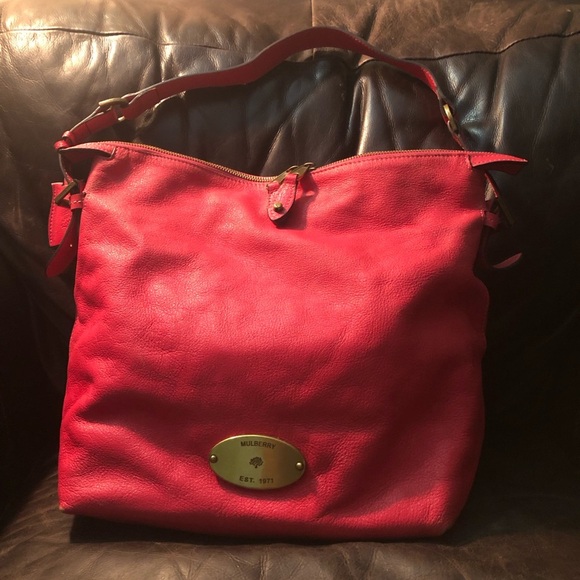 Mulberry Pinkish Red Shoulder Bag with Gold Hardware **Wear on corners and strap - Picture 1 of 16